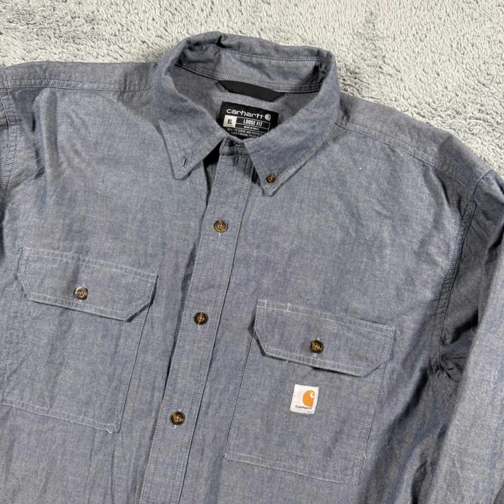 Carhartt Loose Fit Midweight Chambray Workwear Button Shirt Chest Pockets 2XL